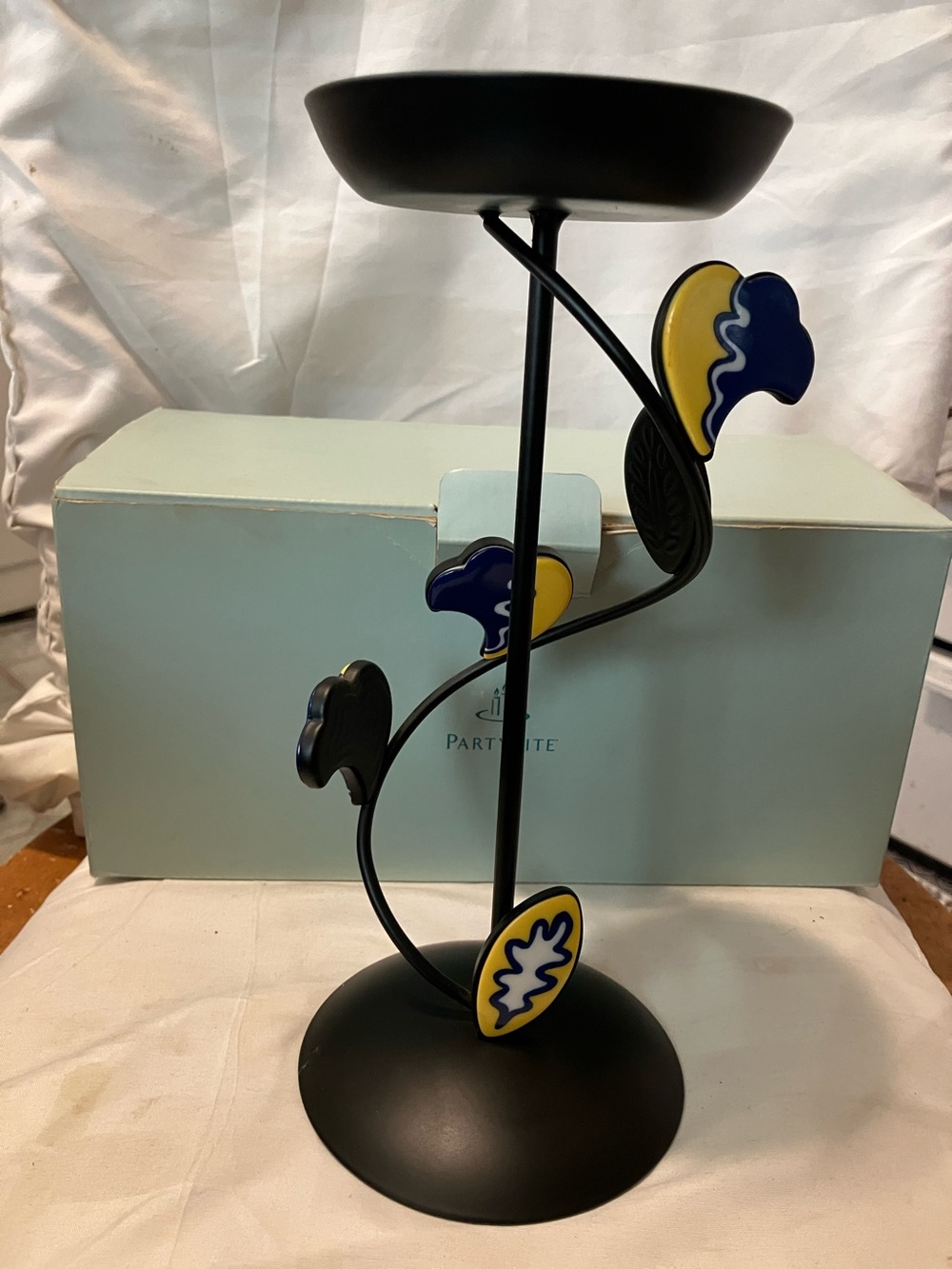 New  Partylite. Older 10” black wrought iron with ceramic